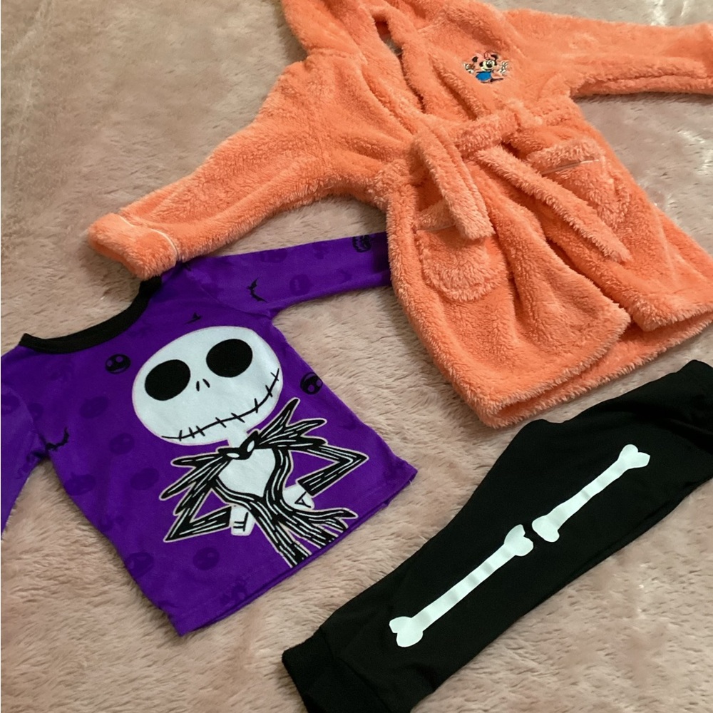 Disney Purple Jack Skellington Top with Black Leggings & Minnie Robe